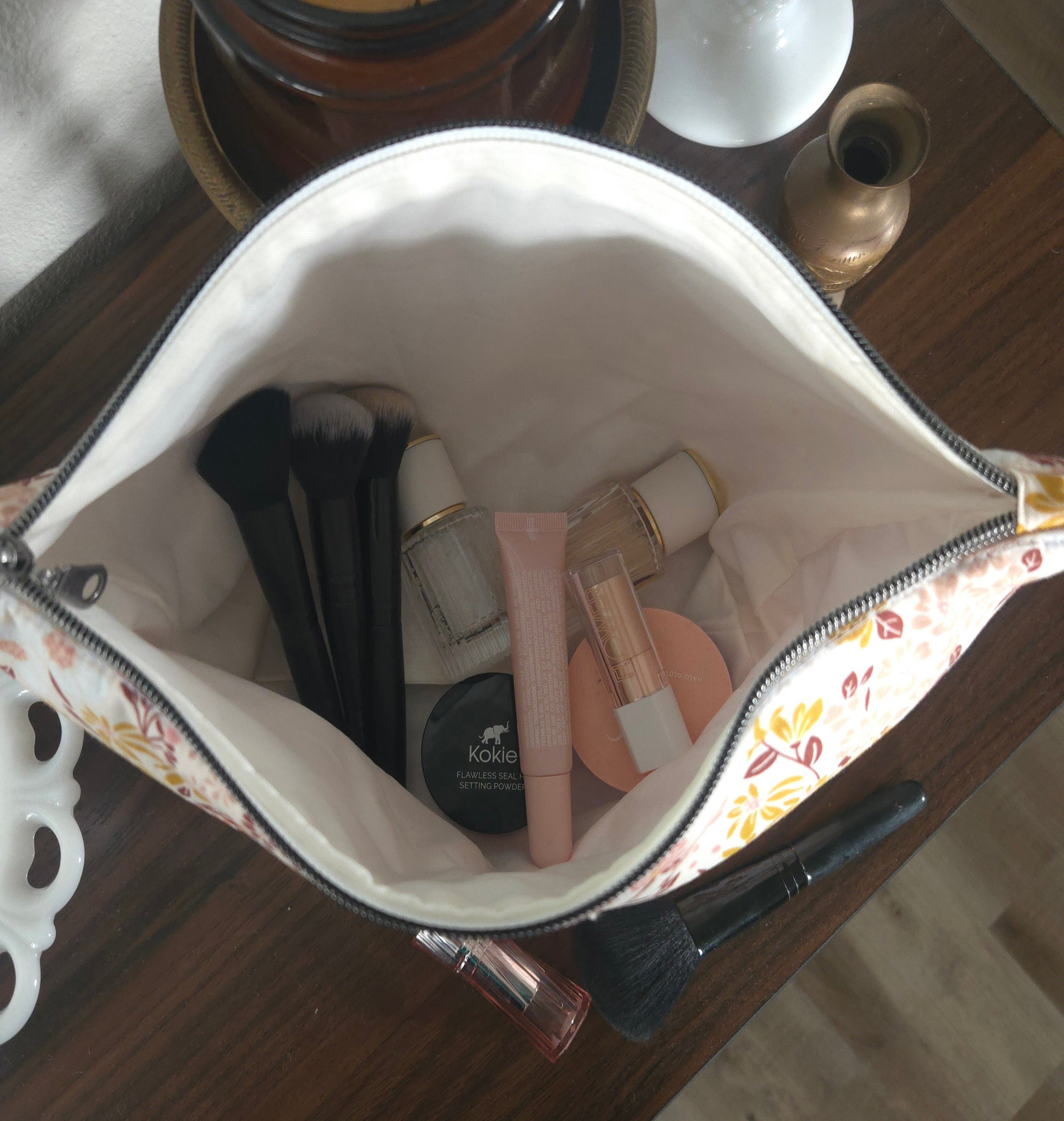 Earth Tone Floral Large Makeup Bag