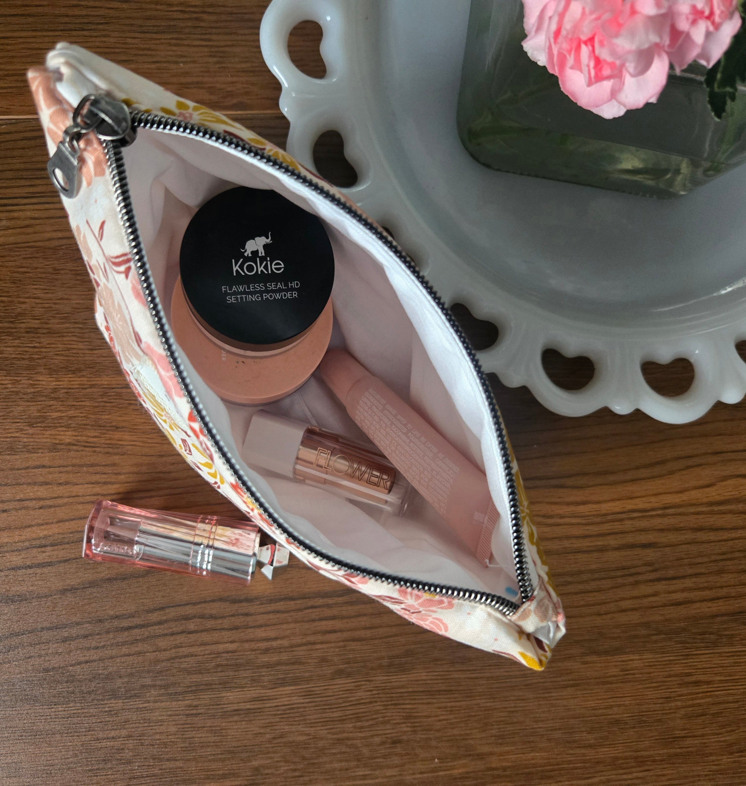 Earth Tone Floral Small Makeup Bag